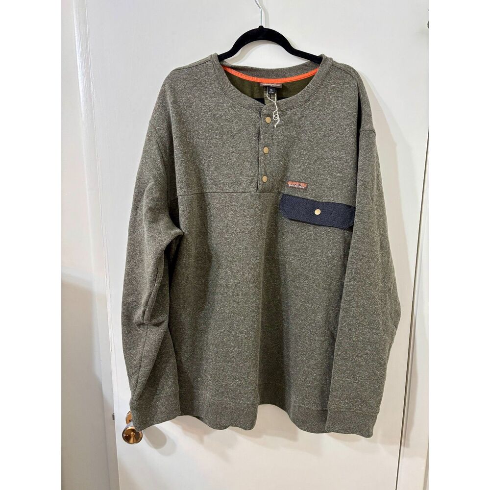 Patagonia NWOT Mens 3X Gray Sweatshirt Snap Hemp Canvas Placket/Secure Pocket